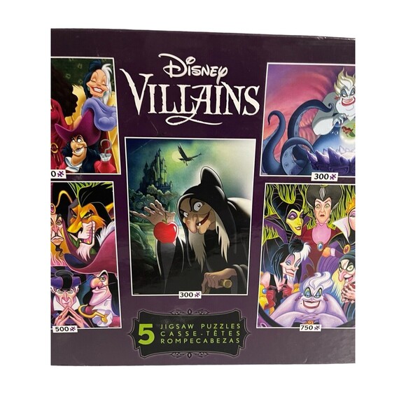 Disney Villains Jigsaw Puzzles 5-In-1 Multipack Set 300/500/750 Pcs Ceaco Comp - Picture 9 of 14